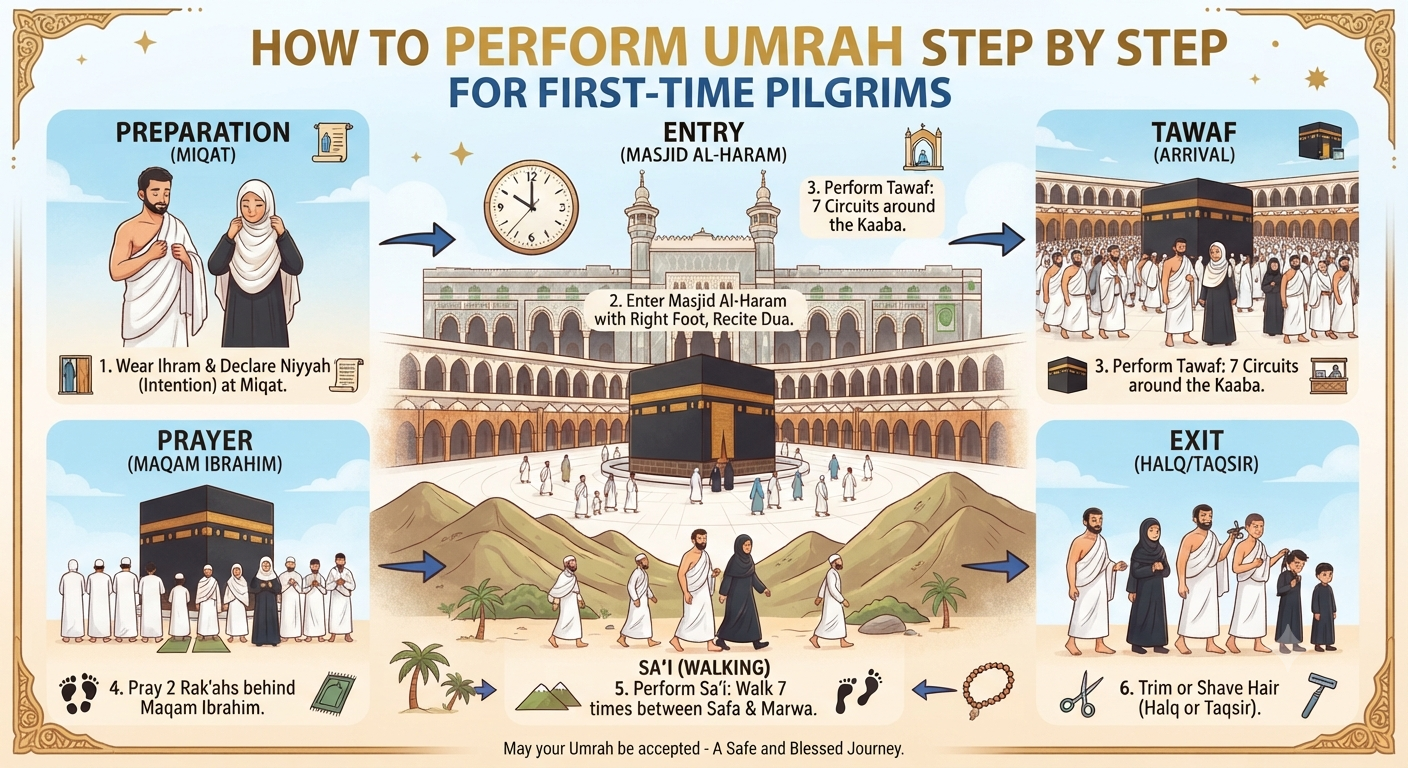 How to Perform Umrah Step by Step for First-Time Pilgrims