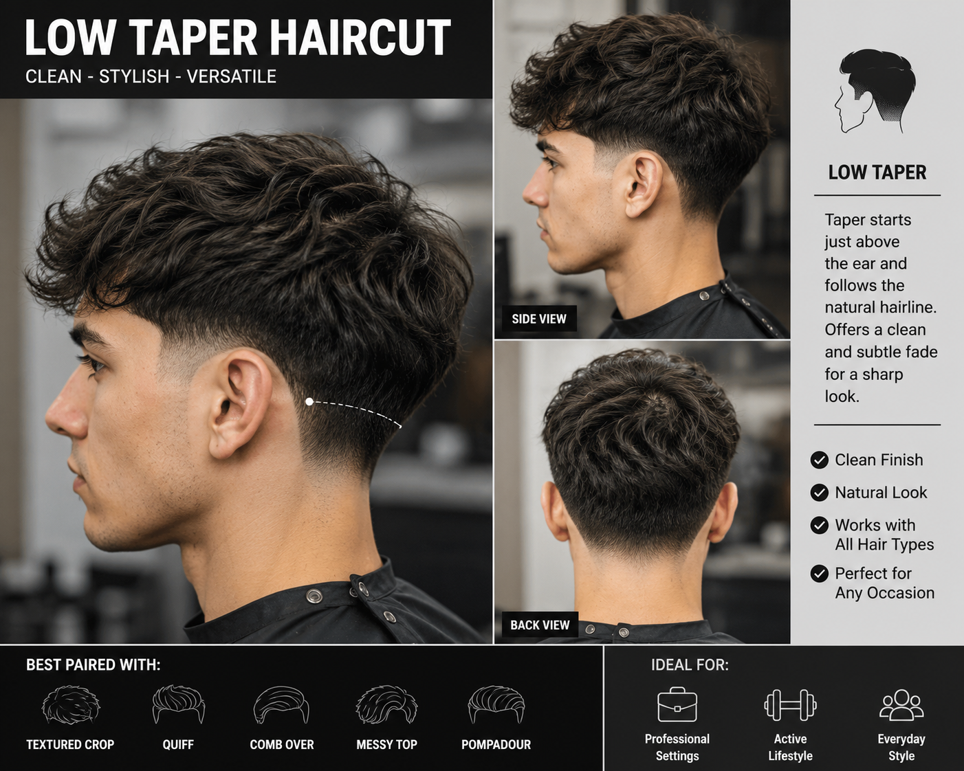 Low Taper Haircut for Straight Hair